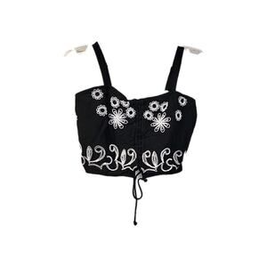 Zudio Black Embroidered Crop Top- Size Medium -